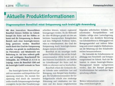Diagnosesystem BoneDiaS misst Entspannung nach brainLight Anwendung